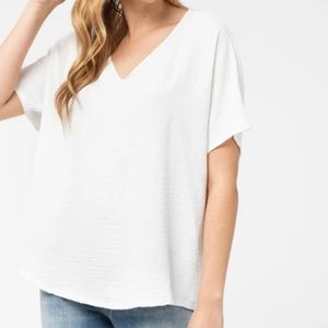 THEORY White Linen Blend V Neck Tee Small